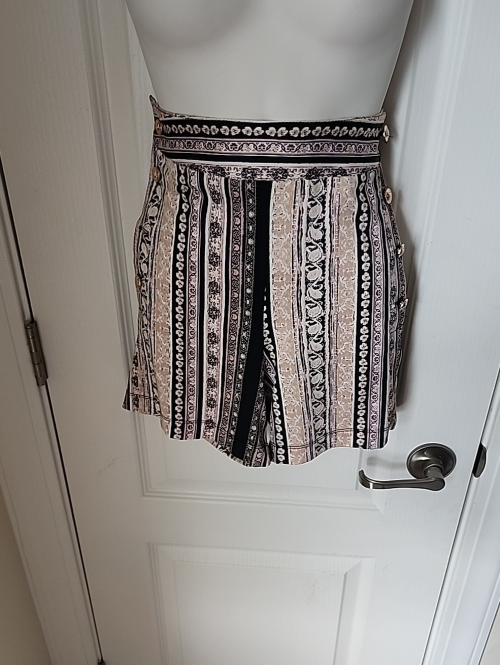 Striped High-Waist Women’s Shorts in Beige and Black